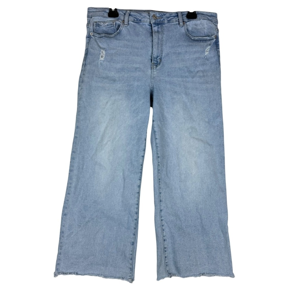 Mica Denim Los Angeles Jeans Women 32 Blue Light Wash High Rise Raw Hem Wide Leg